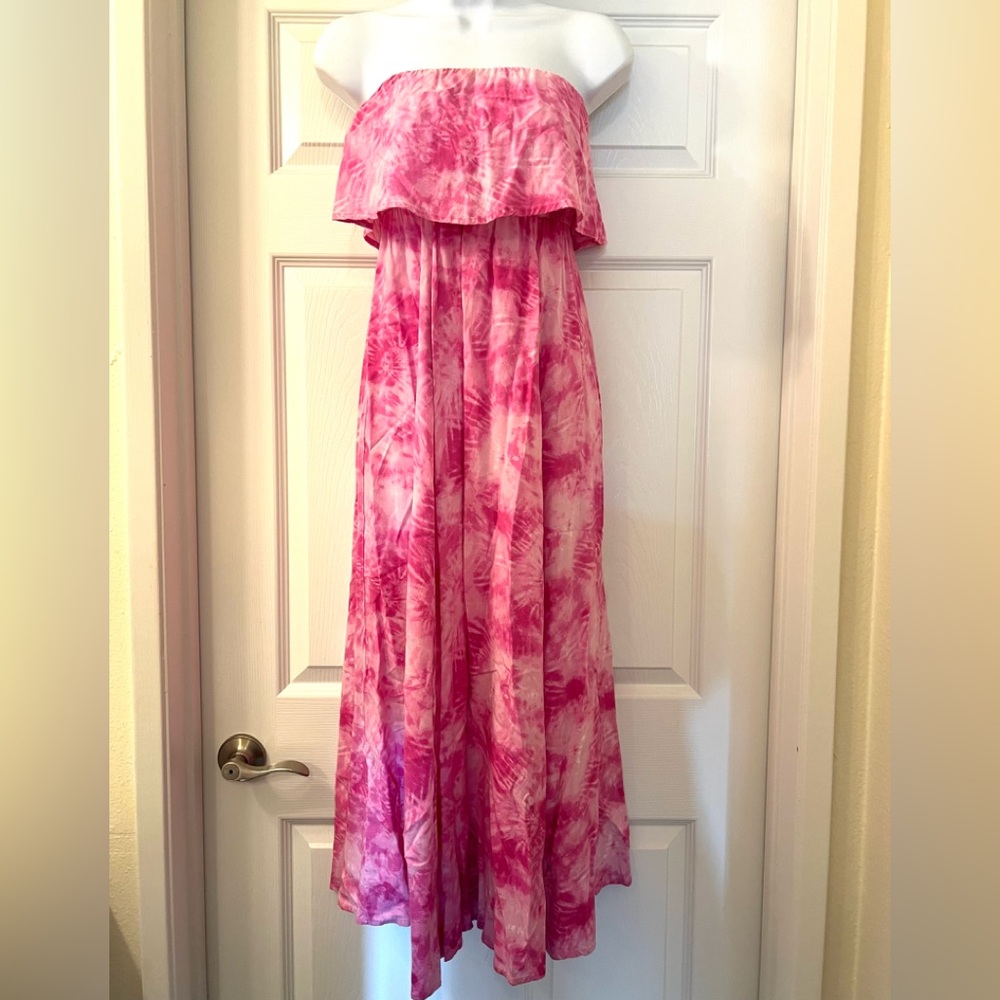 Japna 100% cotton Pink Tie-Dye Strapless Maxi Dress